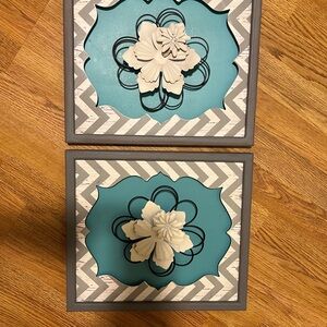 Gray and Teal Floral Wall Art Set